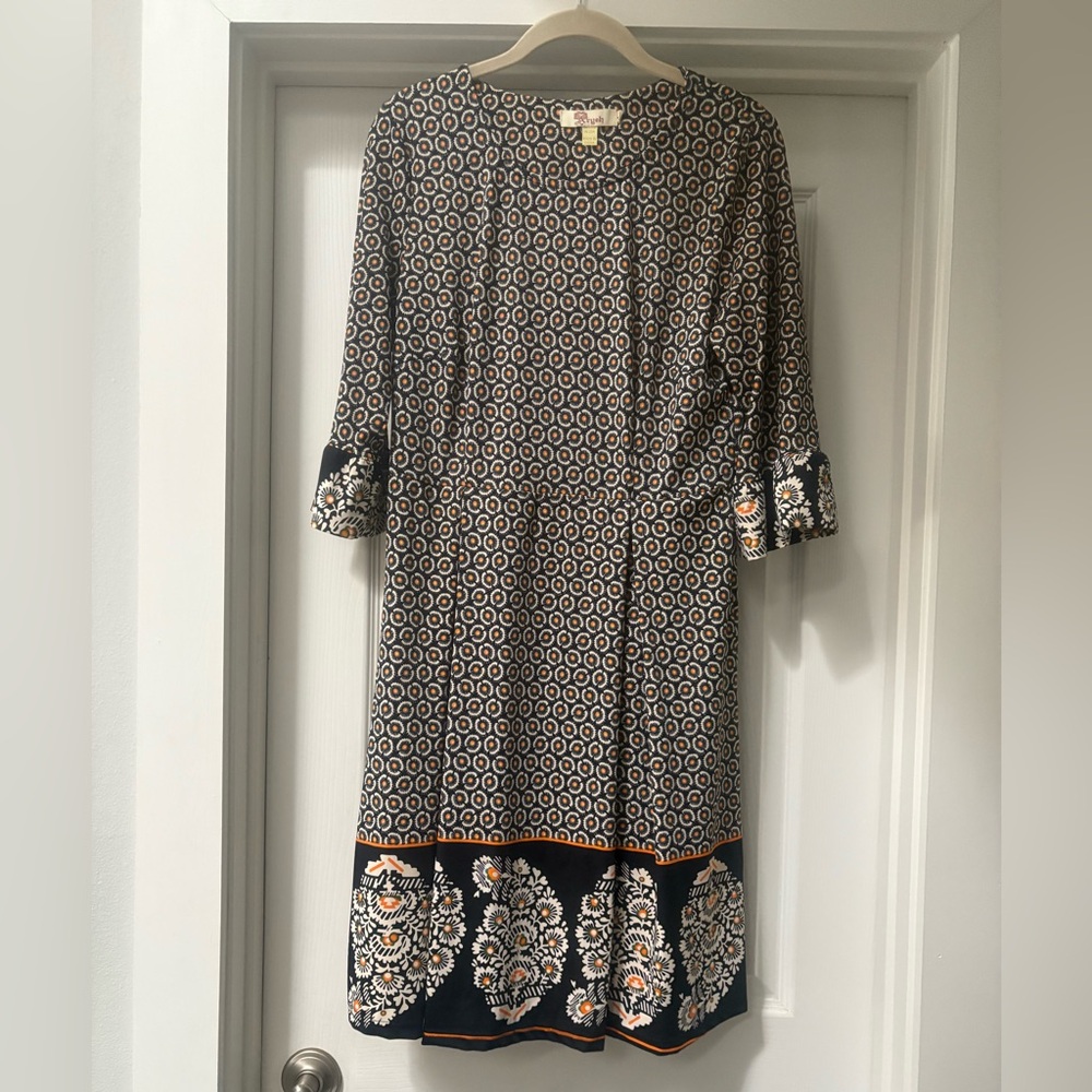 Aryeh Black and Orange Patterned Long Sleeve Dress